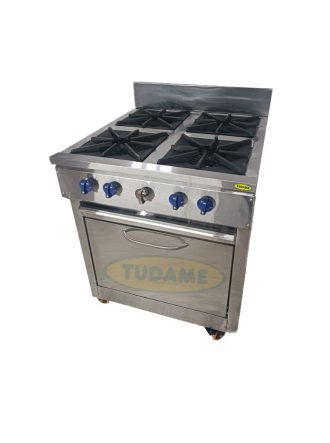 Cocina a gas 4 hornillas y horno en acero satinado