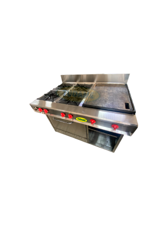 Cocina a gas 4 hornillas, plan,horno y grati en acero inox