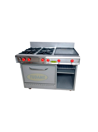 Cocina 4 hornilla, plancha, gratinador y horno tope en acero y pintado NUEVO MODELO REFORZADO