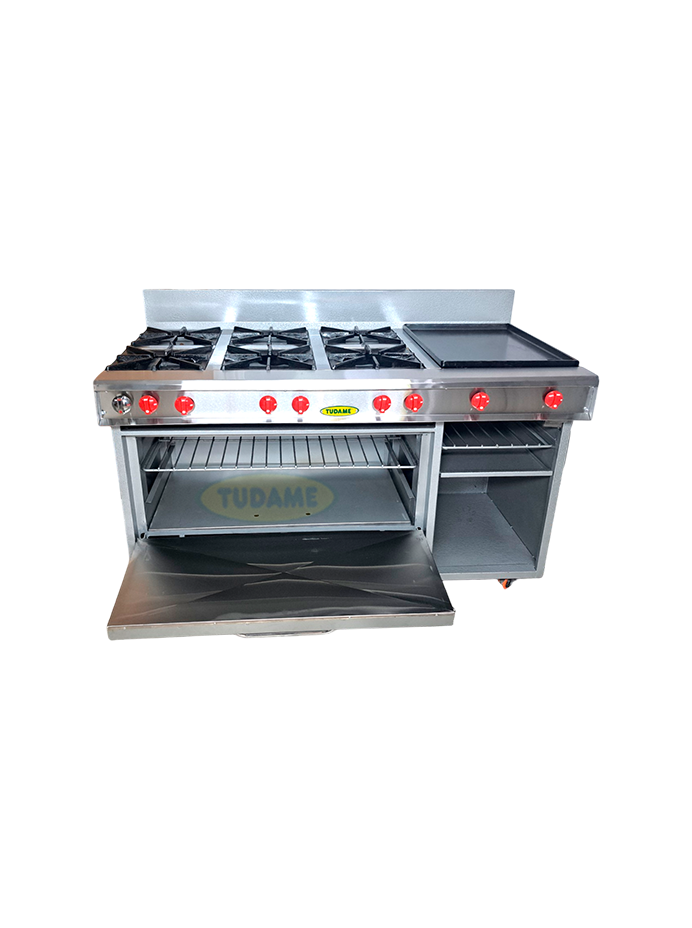 Cocina 6 hornilla, plancha, gratinador y horno tope en acero y pintado NUEVO MODELO REFORZADO - Image 4