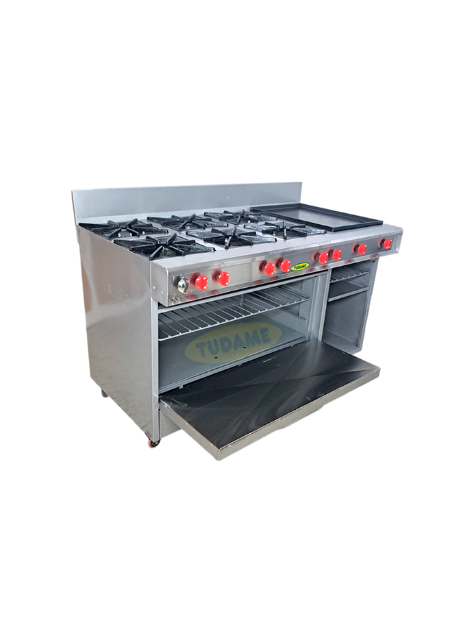 Cocina 6 hornilla, plancha, gratinador y horno tope en acero y pintado NUEVO MODELO REFORZADO - Image 2