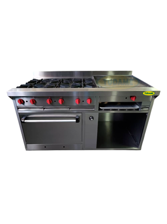 Cocina 6 hornillas, plancha, gratinador y horno 430
