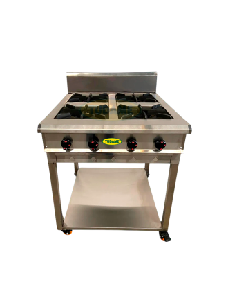 Cocina a gas 4 hornillas esqueletica en acero inox