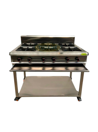 Cocina a gas 6 hornillas esqueletica en acero inox