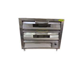 Horno a gas de pizza 2 cámaras, acero inoxidable, piso refractario