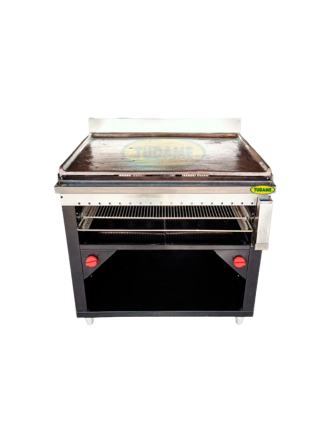 plancha a gas, gratinador y gabinete acero 430